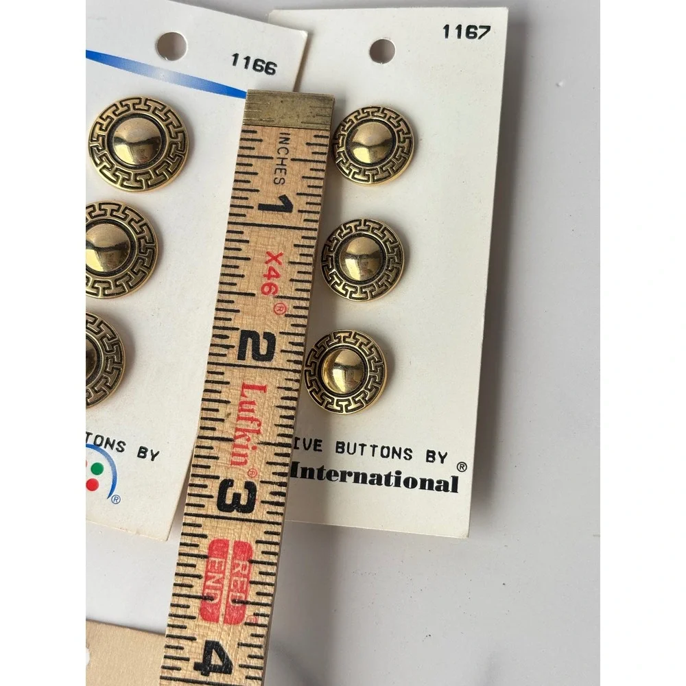 JHB International Greek Key Gold Tone Dome Buttons 9pc Lot 1166 1167 Vintage